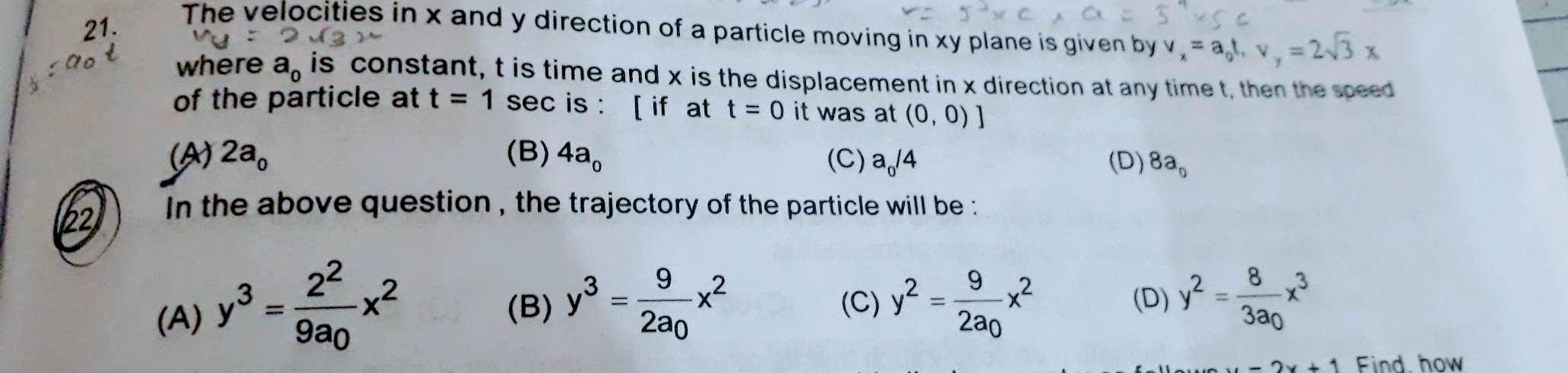 Question image for In the above question the trajectory of particle